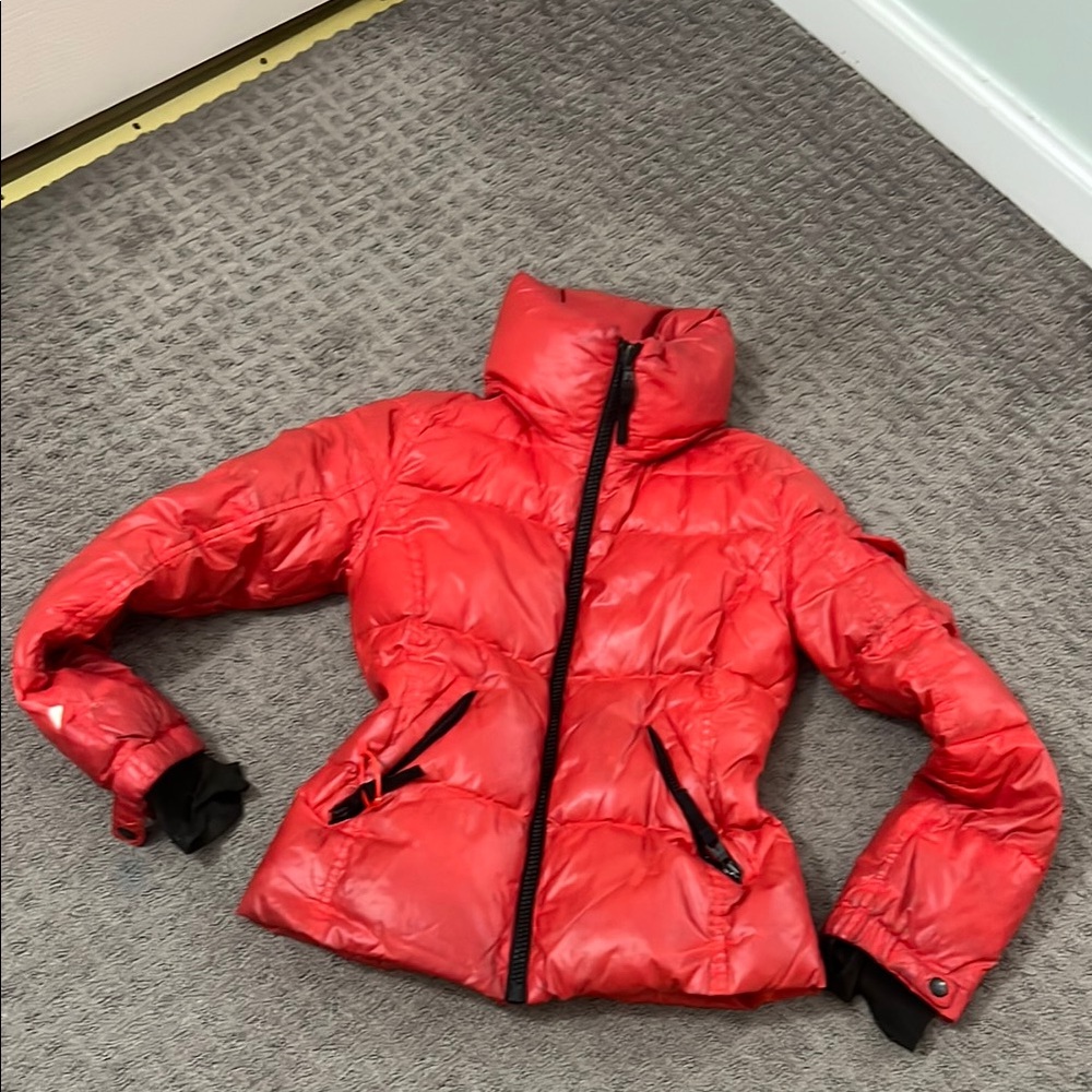 SAM Red Puffer Jacket with Glossy Finish